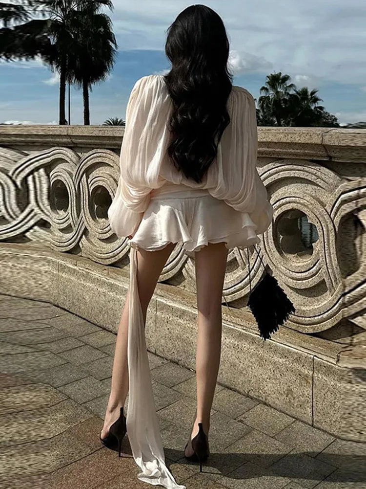 Elegant V-Neck Lace-Up  Summer Style Mini Dress