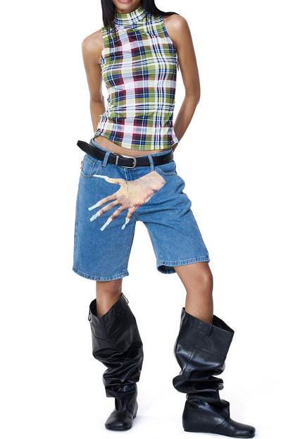 Sarai Printed Denim Shorts