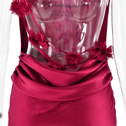 3D Flower Draped Open Back Maxi Dress