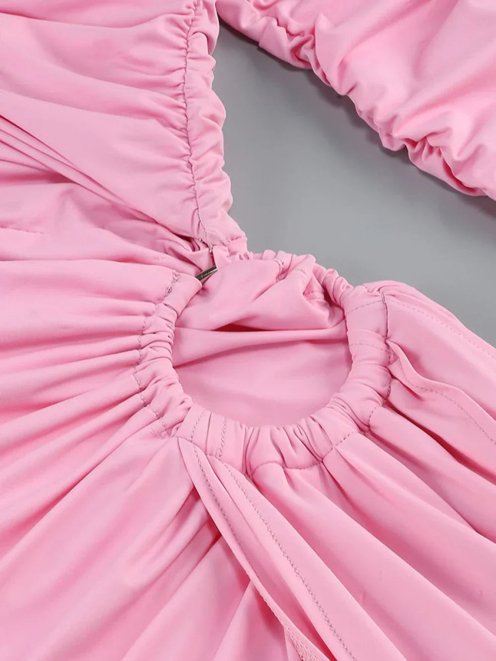 Pink Hollow Out Long Sleeved V-Neck Mini Dress