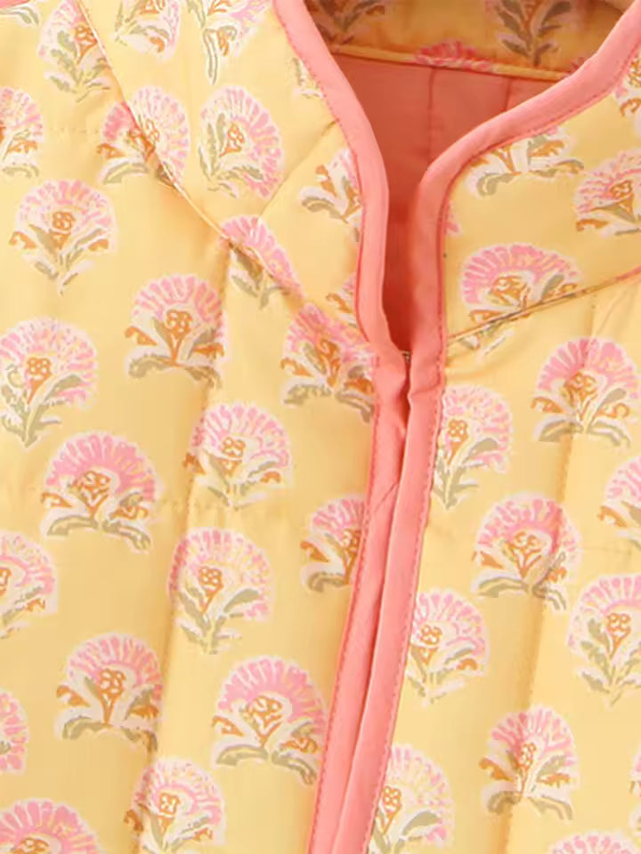 Quilted Floral Jacket | Stand Collar | Relaxed Fit