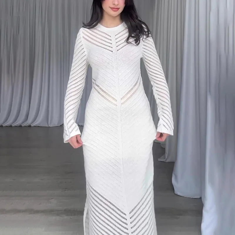 Sleeveless Patchwork Knit Maxi Dresses