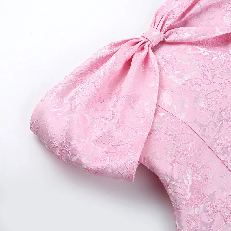 Bow Off Shoulder Backless A-line Jacquard Party Dress