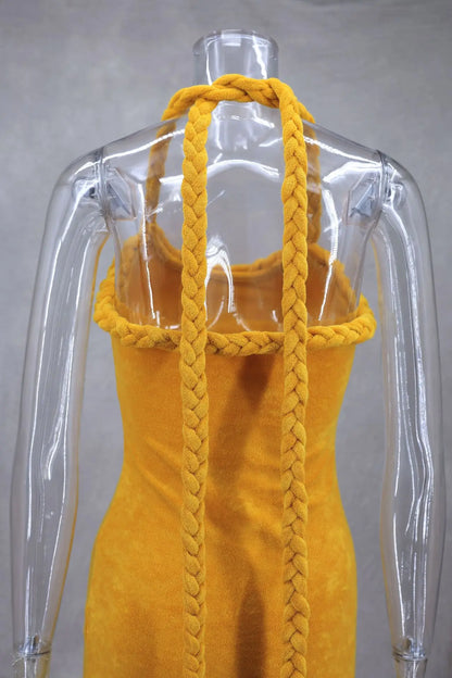 Fluff Patchwork Halter Mini Dress