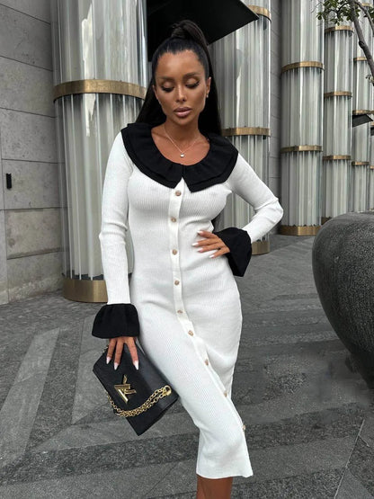 Patchwork Contrast Ribbed Midi Dress