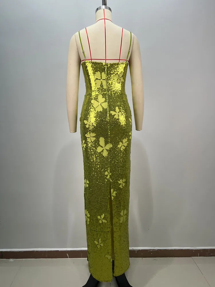 Mint Green Mesh Sequins Maxi Dress