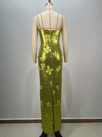 Mint Green Mesh Sequins Maxi Dress