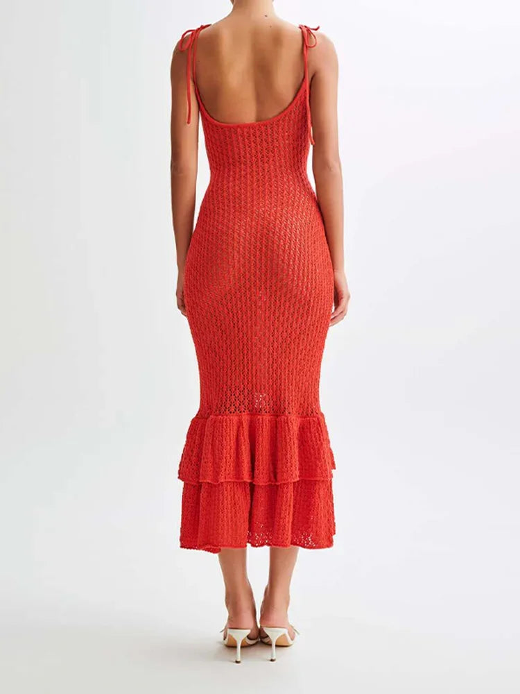 Ruffle Knit Midi Dress