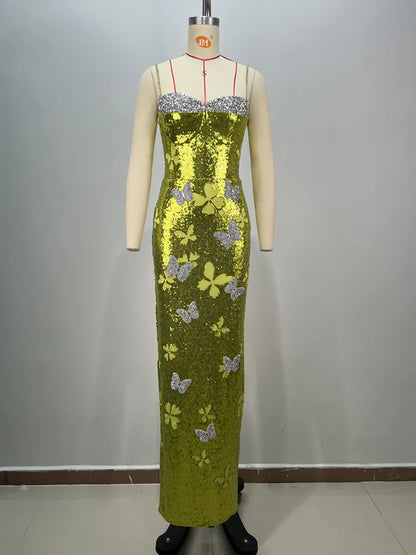 Mint Green Mesh Sequins Maxi Dress