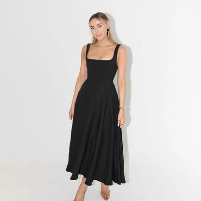 Black Maxi Dress Square Neck Spaghetti Straps