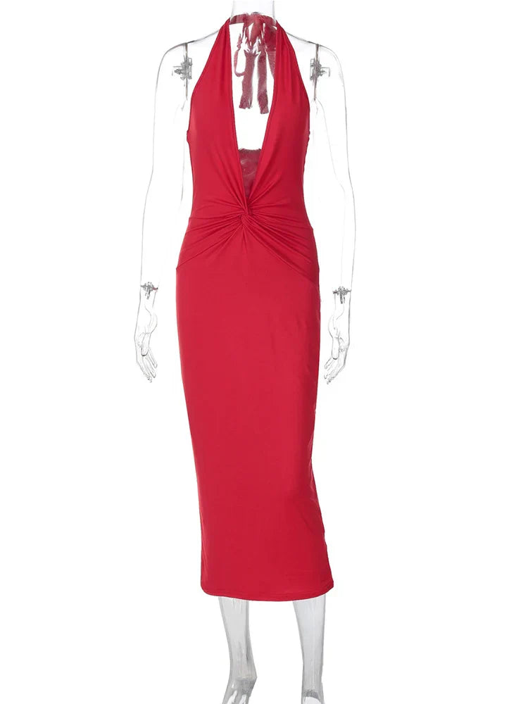 Halter Neck V-Neck Backless Dress