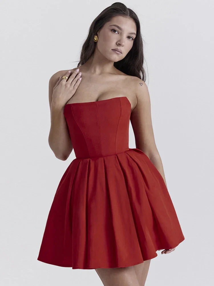 Elegant Strapless Corset A Line Solid Mini Dress