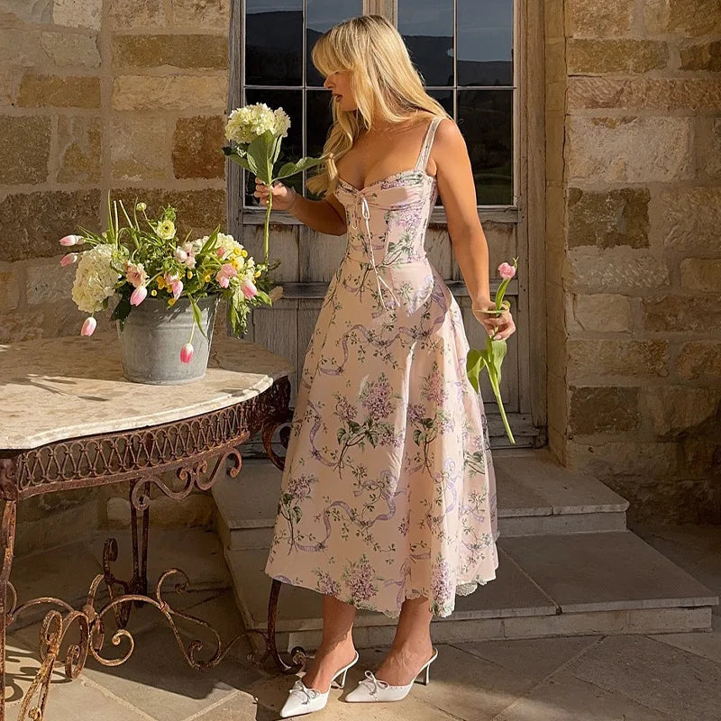 Floral Print Spaghetti Strap Midi Dress