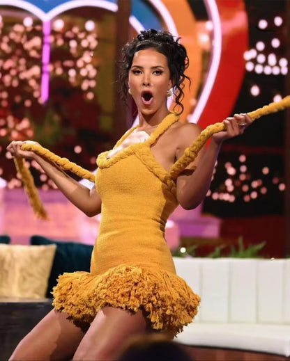 Fluff Patchwork Halter Mini Dress