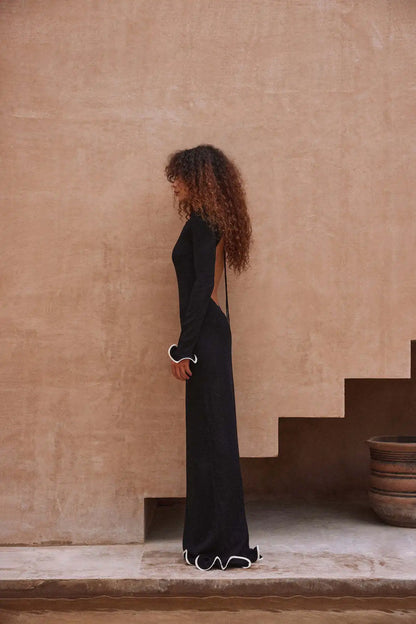 Knit Midi Dress with Ruffle Trim