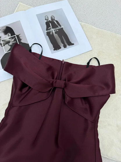 One-line shoulder-top A-line skirt mini dress