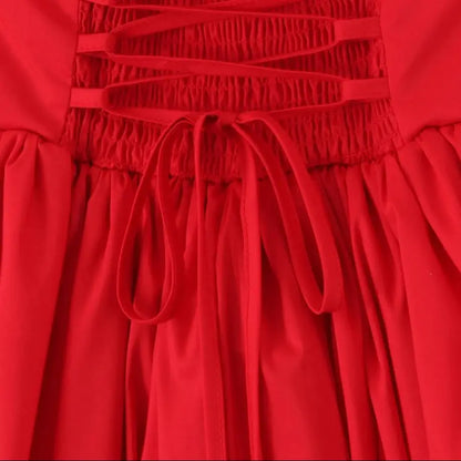 Bow Halter Slash Collar Lacing-Up Back Mini Dress