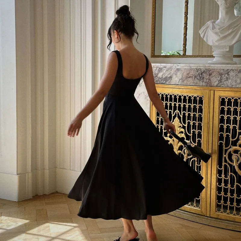 Black Maxi Dress Square Neck Spaghetti Straps