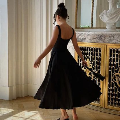 Black Maxi Dress Square Neck Spaghetti Straps