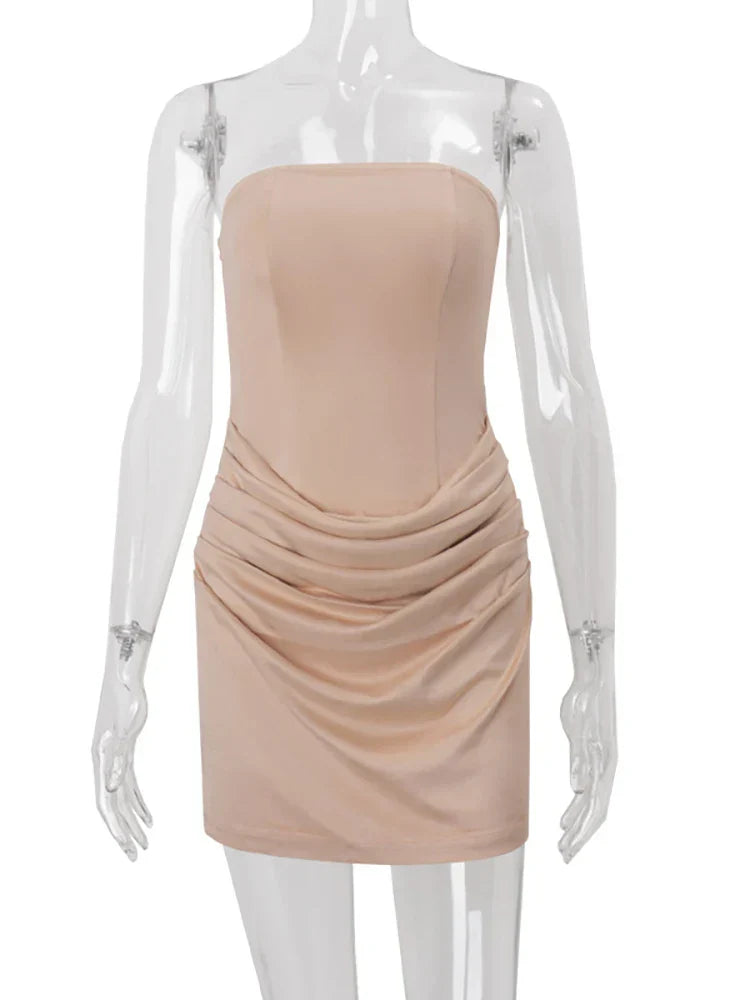 Strapless Khaki High Waist Mini Dress