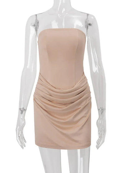 Strapless Khaki High Waist Mini Dress
