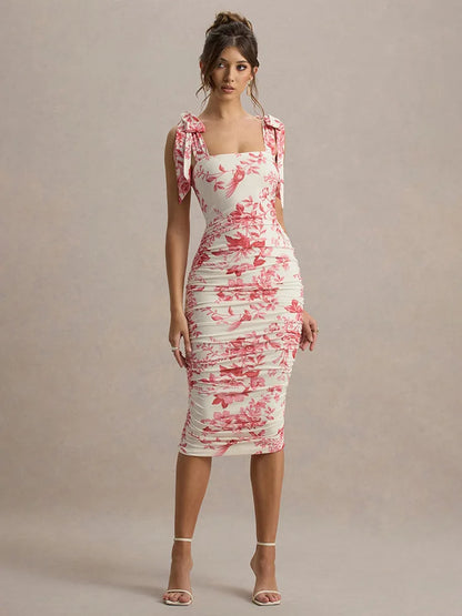 Floral Print Square Collar Midi Dress