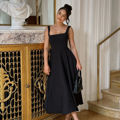 Black Maxi Dress Square Neck Spaghetti Straps