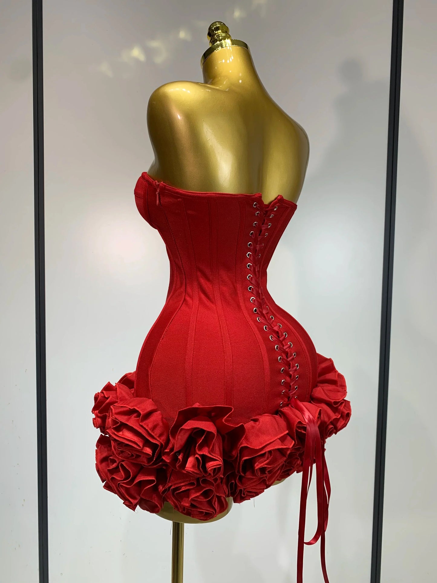 Strapless Flower Embellished Mini Bandage Dress