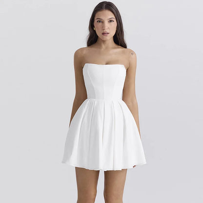 Elegant Strapless Corset A Line Solid Mini Dress