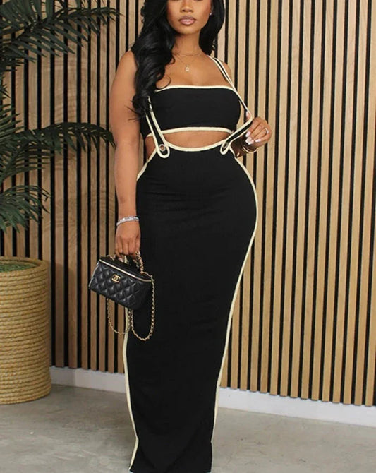 Slash Neck Hollow Design Two-Piece Dress