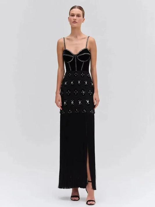 Diamond Tassel Spaghetti Strap Backless Mini Dress