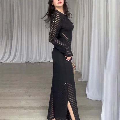 Sleeveless Patchwork Knit Maxi Dresses