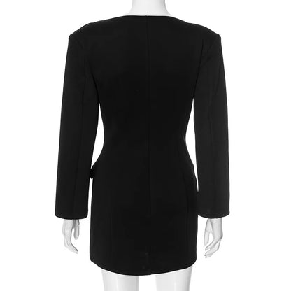 Black Solid Long Sleeve Blazer Dress