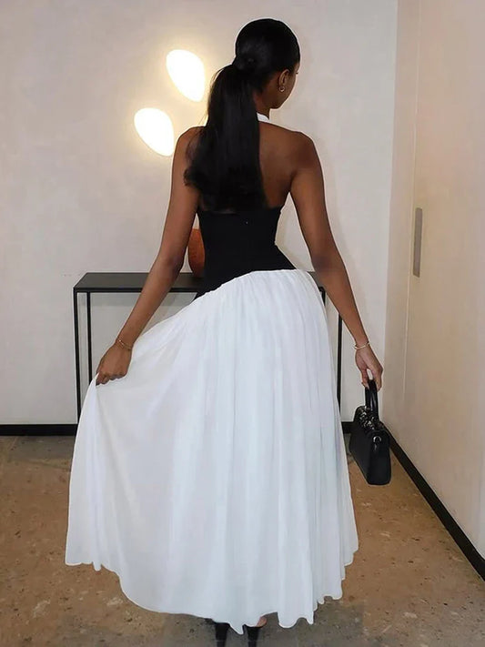 Halter Patchwork Corset Sleeveless Long Dress