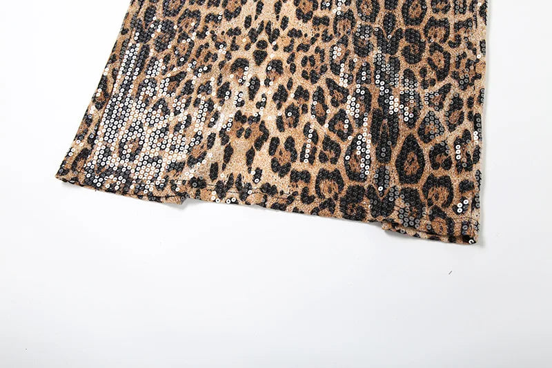 Women's Leopard Print Sequins Split Bodycon Dress