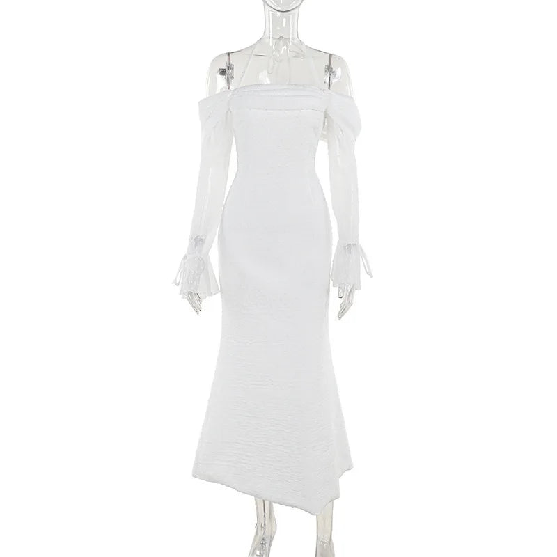 Polka Jacquard Long Flare Sleeves Midi Dress