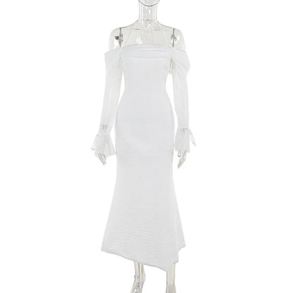 Polka Jacquard Long Flare Sleeves Midi Dress