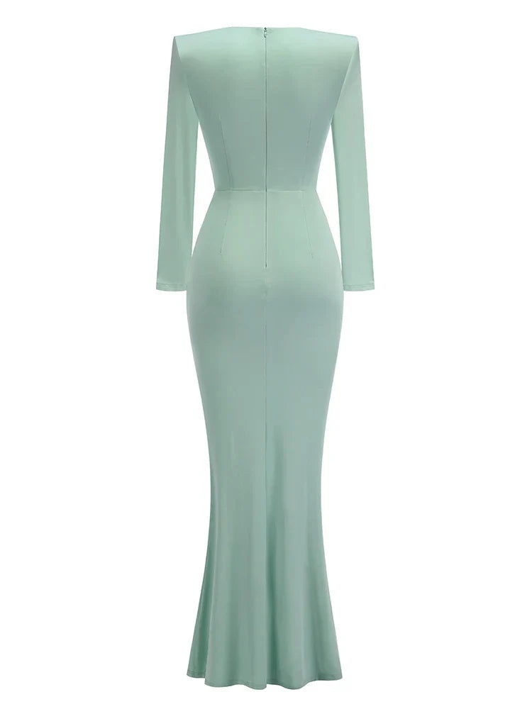 Folds Design Long Sleeve Pleated Maxi Dress