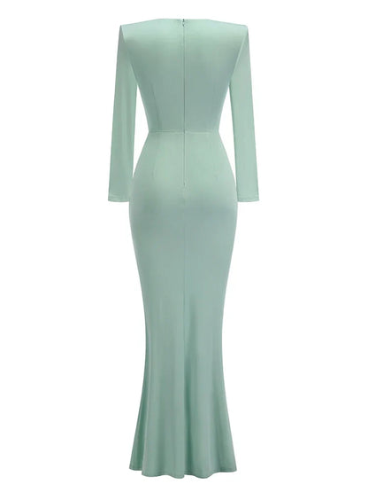 Folds Design Long Sleeve Pleated Maxi Dress