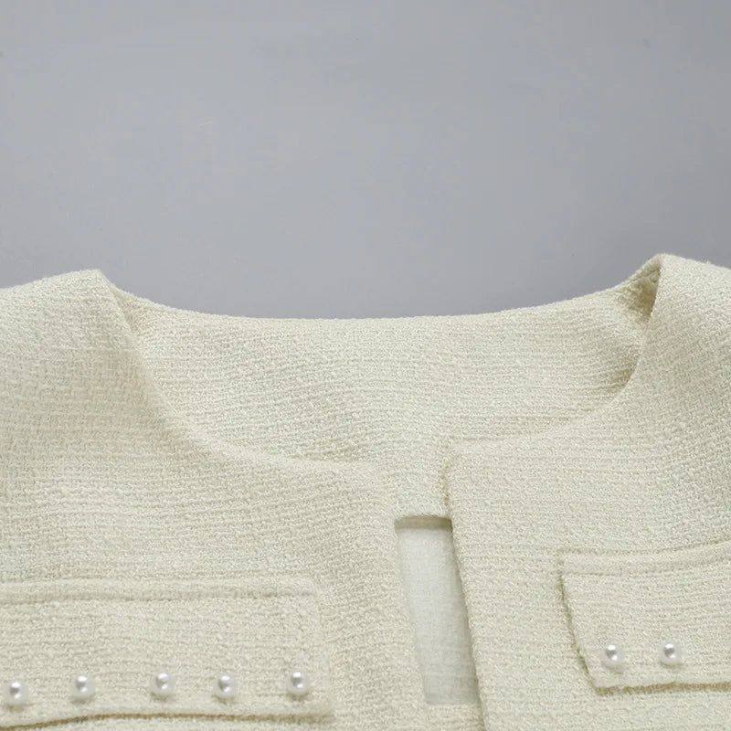 Pearl Long Sleeve Coat And Mini Strapless Dress Sets