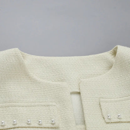 Pearl Long Sleeve Coat And Mini Strapless Dress Sets