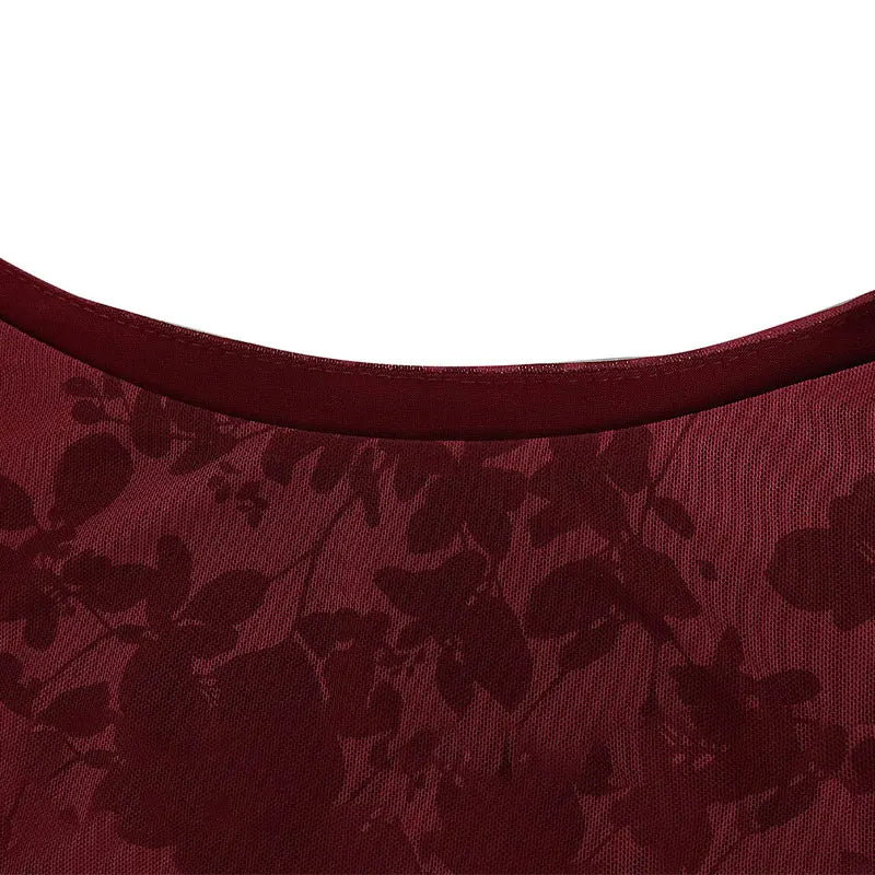 Wine Red Print Long Sleeves Knitted Dress