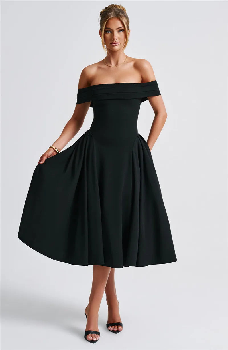Off-Shoulder Flare Midi Dress