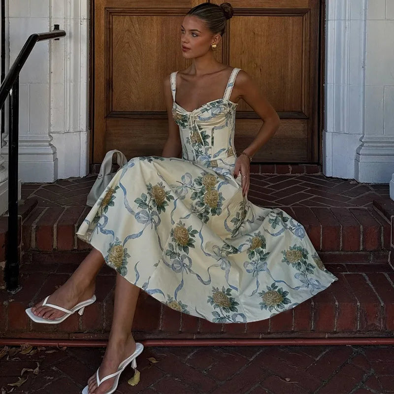Floral Print Spaghetti Strap Midi Dress