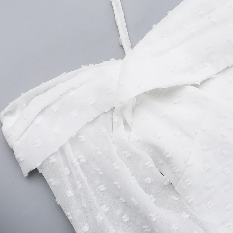 Polka Jacquard Long Flare Sleeves Midi Dress