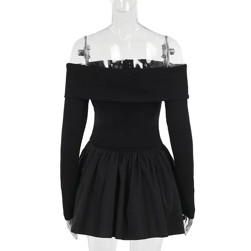 Off Shoulder Backless Slash Neck Mini Dress