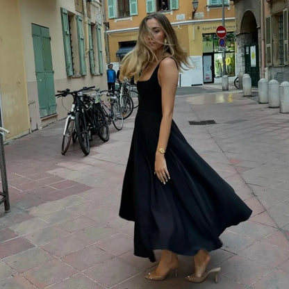Black Maxi Dress Square Neck Spaghetti Straps