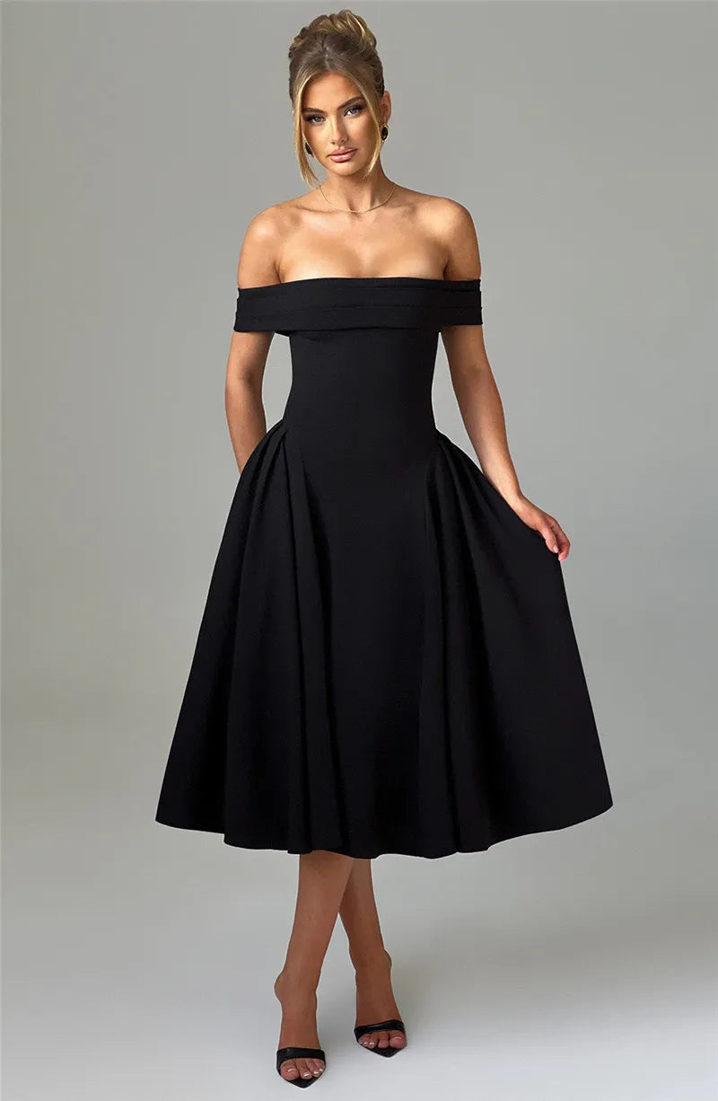 Off-Shoulder Flare Midi Dress