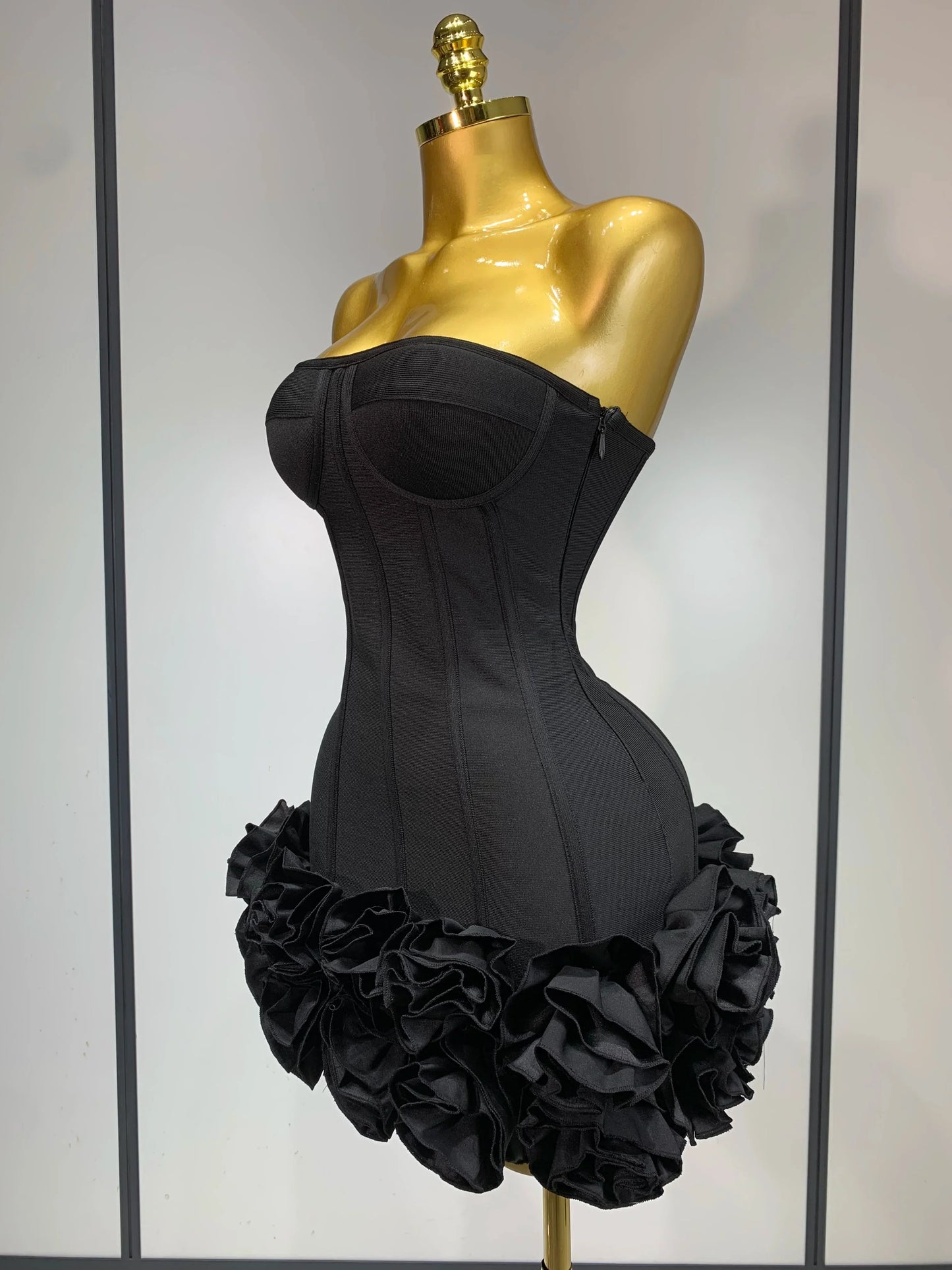 Strapless Flower Embellished Mini Bandage Dress