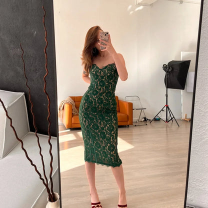 Spaghetti Strap Midi Green Dress